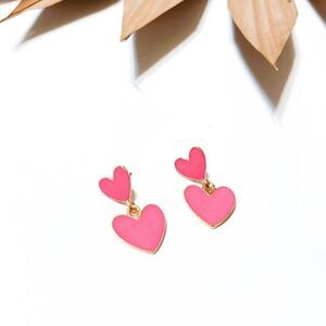 Pink heart dangle earrings S330